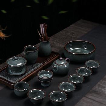 整套高檔功夫茶具手工哥窯精致鐵胎冰裂青瓷茶壺茶杯陶瓷中式套裝