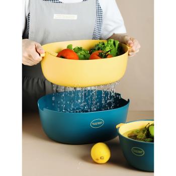 雙層瀝水籃家用塑料廚房洗菜盆創意客廳圓形收納筐洗水果淘菜籃子