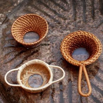 竹藤編茶漏創意公道杯玻璃茶濾套裝泡茶神器功夫茶具雙耳超細網布