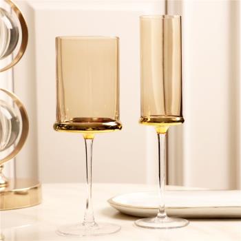 創意歐式金色紅酒杯水晶玻璃香檳杯家用果汁杯高腳洋酒杯樣板間用