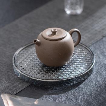 日式加厚玻璃圓形儲水幹泡盤透明耐熱壺承養壺盤壺託茶盤茶具配件