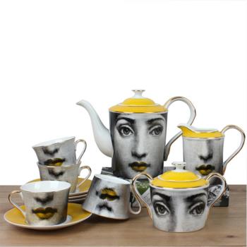 意大利人臉金邊陶瓷西式茶具餐具下午茶杯碟套裝樣板房新古典藝術