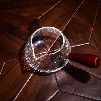 手工錘紋玻璃公杯日式茶道具木把手耐熱公道杯側把分茶器茶海