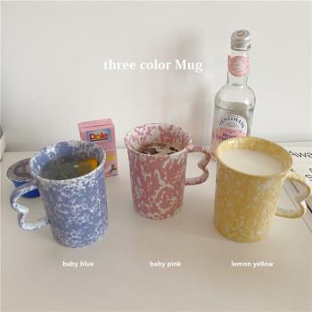 阿寶-自制法式ins復古小眾黃粉藍潑墨馬克杯少女陶瓷水杯咖啡杯