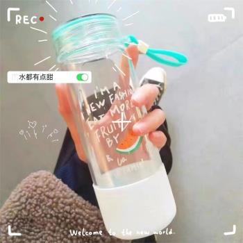情侶創意可愛學生韓國帶蓋玻璃杯
