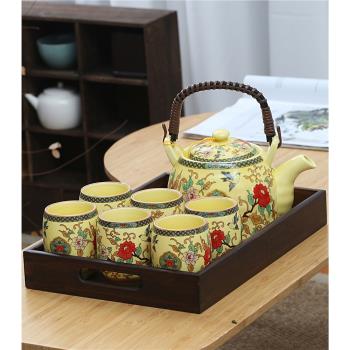 中式復古整套提梁壺茶具帶過濾網大茶壺茶杯長輩禮品花鳥套裝家用