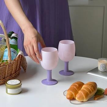 中古粉色紅酒杯法式Vintage高腳杯女士甜酒杯家用玻璃水杯香檳杯
