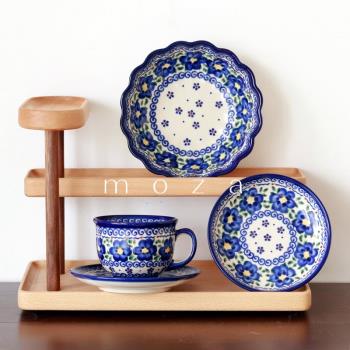 【多款】波蘭正品陶瓷器藍花雙耳盤咖啡杯碟水滴盤波紋碗方碟U019