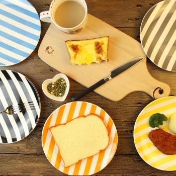 北歐風繽紛 色彩 條紋盤子 早餐盤 點心盤 菜盤子7/8寸陶瓷淺盤