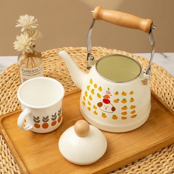 日式搪瓷燒水壺大容量復古琺瑯涼水壺明火燃氣電磁爐專用老式茶壺