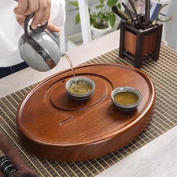 整塊花梨實木茶盤橢圓小茶臺單個層簡約排水茶海中式托盤紅木家用