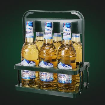 手提啤酒筐ktv酒架塑料提籃可折疊酒架便攜式瓶裝手提框6瓶裝拎架