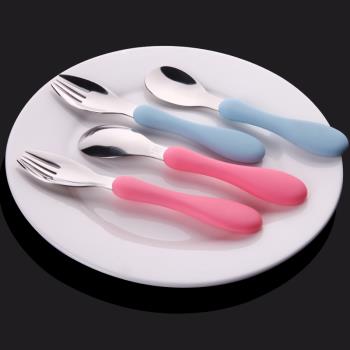 兒童餐具套裝304不銹鋼兒童勺子叉子套裝創意可愛硅膠嬰幼兒勺子