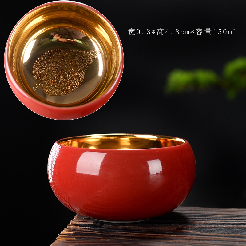 金杯24K純金茶盞陶瓷內膽鎏金杯子功夫茶具純手工金盞主人杯單杯|茶杯