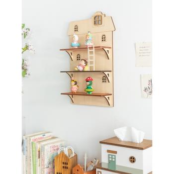阿楹 藝術隔板兒童房墻面置物架木餐邊多層玩具盲盒擺件收納展示