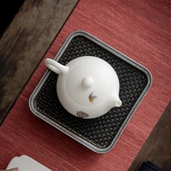 白瓷羊脂玉手繪西施茶壺陶瓷家用水墨荷花大號帶過濾沏茶手工單壺