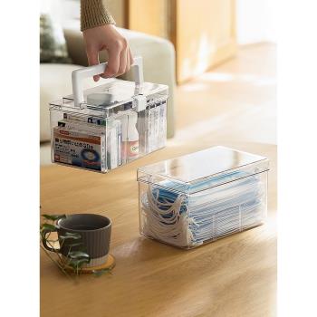 家用急救醫藥箱口罩常備藥物分格收納盒透明便攜手提多功能儲物盒