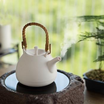 側把白泥粗陶養生急須炭爐煮茶壺