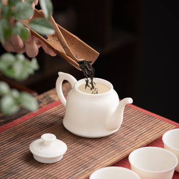 德化手工白瓷羊脂玉功夫茶具套裝陶瓷家用素燒茶壺茶杯純白泡茶器