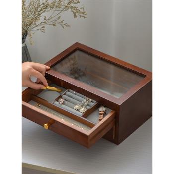 實木簡約首飾盒2022新款高檔珠寶首飾收納盒木質抽屜多層結婚禮物