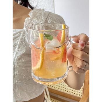 夏季果汁冷飲杯家用飲料喝水杯子大容量玻璃水果茶杯帶把莫吉託杯