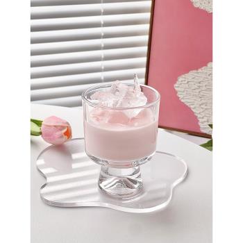 酸奶飲品杯小眾高腳甜品玻璃杯ins風家用高顏值可愛女拿鐵咖啡杯