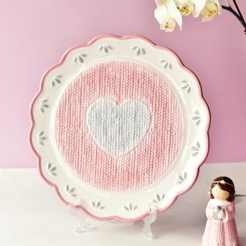 粉色少女心陶瓷盤水果盤甜品盤裝飾擺件陶瓷針織花型盤蛋糕盤爆款
