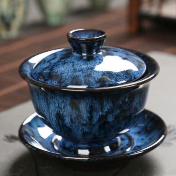 窯變建盞三才碗大號茶杯陶瓷功夫茶具復古泡茶碗家用天目釉蓋碗
