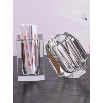 牙簽筒水晶玻璃透明簡約酒店創意家用牙簽盒棉簽盒餐廳果叉收納罐