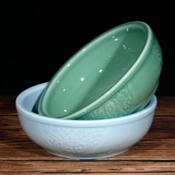 景德鎮陶瓷和面活面盆12寸家用圓形純色青釉大號水煮魚酸菜魚湯碗