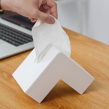 北歐風ins白色簡約塑料紙巾盒家用個性創意客廳桌面裝飾品抽紙盒