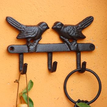 復古玄關創意鑄鐵裝飾鑰匙掛鉤壁掛墻壁門后衣帽架可愛小鳥掛衣鉤