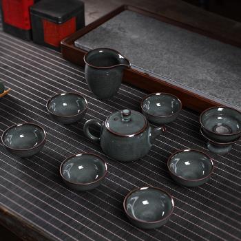 龍泉整套高檔功夫茶具手工哥窯鐵胎冰裂茶壺茶杯青瓷套裝家用陶瓷