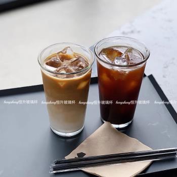 韓國ins咖啡店同款透明玻璃杯氣泡水杯冷飲杯冷萃拿鐵咖啡杯簡約