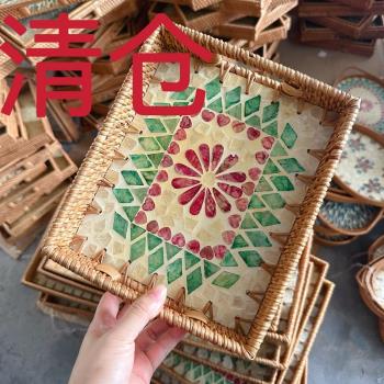 越南手工藤編貝殼籃正方形長方形橢圓形收納籃輕奢風清貨