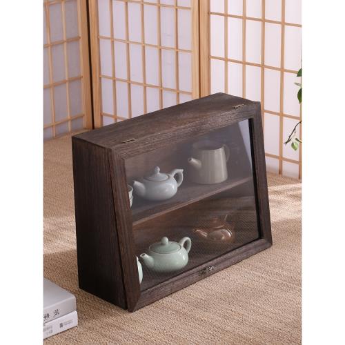 實木雙層茶杯收納架茶壺架茶具置物柜防塵擺件展示架茶道零配茶棚|家庭 