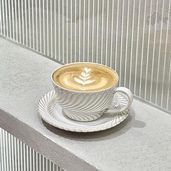 vintage中古杯麥穗花紋拉花咖啡杯碟套裝陶瓷馬克杯早餐杯牛奶杯