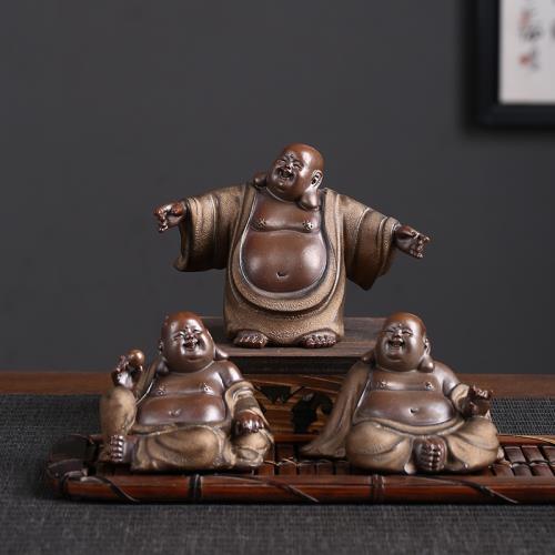 紫砂茶寵禪意彌勒佛擺件可養茶玩小和尚陶瓷個性茶道配件茶盤飾品|茶寵