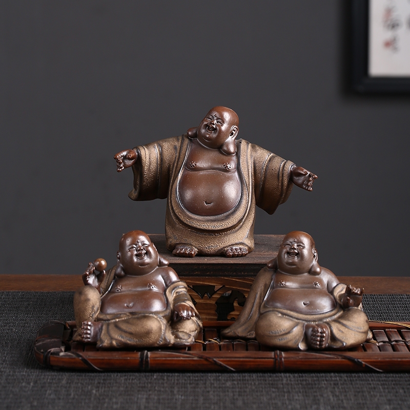 ★清水公照　不動明王坐像　泥佛　煎茶道具 紫砂茶寵禪意彌勒佛擺件可養茶玩小和尚陶瓷個性茶道配件茶盤飾品|茶寵