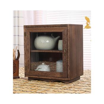 實木桌面防塵茶柜茶杯架茶壺小儲物柜玻璃展示柜化妝品木制置物架