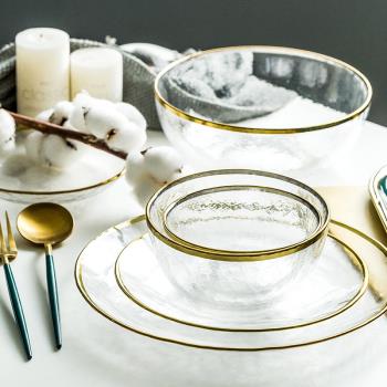 北歐ins 金邊創意玻璃碗甜品碗燕窩碗糖水銀耳湯碗盅雪糕沙拉碗