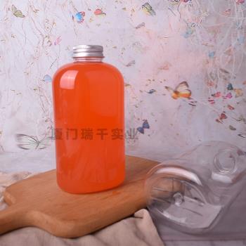 柰雪冷泡茶瓶帶過濾嘴橢圓扁瓶PET透明飲料瓶一次性水果茶冷泡瓶