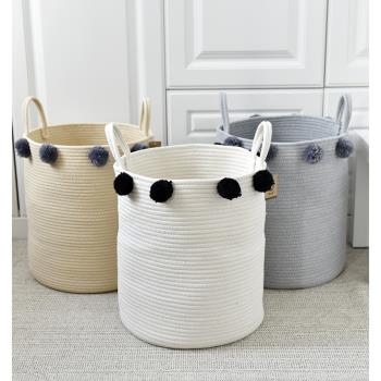 北歐風純色棉線編織收納桶兒童臟衣桶衣物收納籃筐玩具雜物客廳