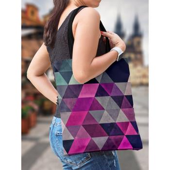 紫灰三角潮包時尚拉鏈帆布包單肩包書包環保袋購物袋通勤包手提袋