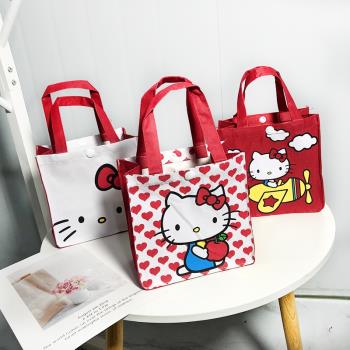 可愛卡通KT貓防水飯盒袋小號牛津布便當包日式學生手拎包迷你飯包