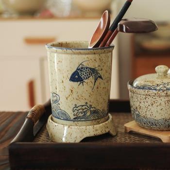 復古風陶瓷筷子筒商餐廳中日式北歐籠置物架瀝水收納盒廚房筷子桶