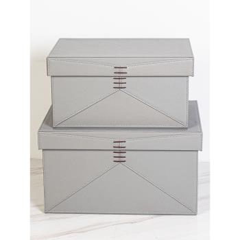 皮革家用收納箱衣柜皮制儲物盒輕奢樣板間整理灰色皮質收納盒