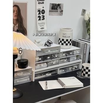 桌面收納盒抽屜式學生ins文具手賬整理盒透明書桌置物架化妝品