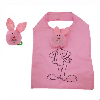 卡通齙牙兔子便攜可折疊購物袋防水中號滌綸補手提收納草莓環保袋