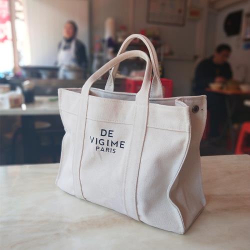 韓版便當包飯盒袋女手提拎包帆布英文大容量餐包購物包學生帶飯袋